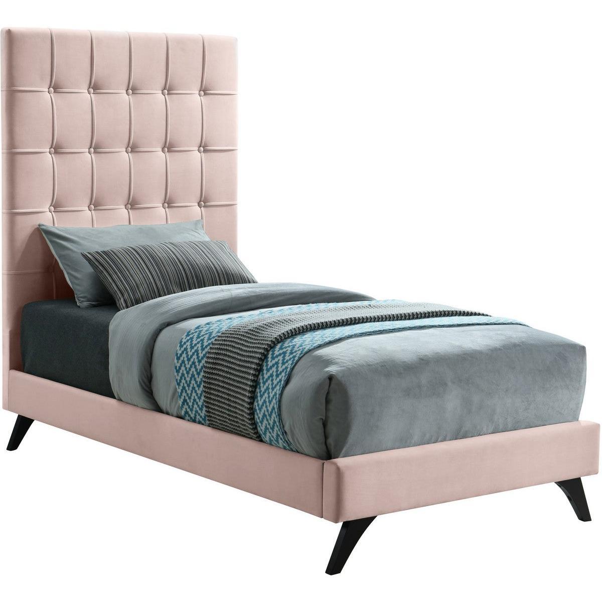 Meridian Furniture Elly Pink Velvet Twin BedMeridian Furniture - Twin Bed - Minimal And Modern - 1