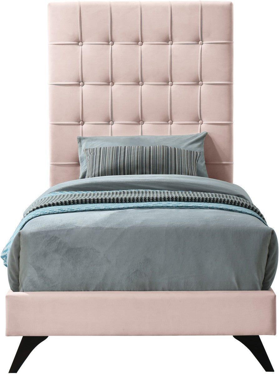Meridian Furniture Elly Pink Velvet Twin Bed