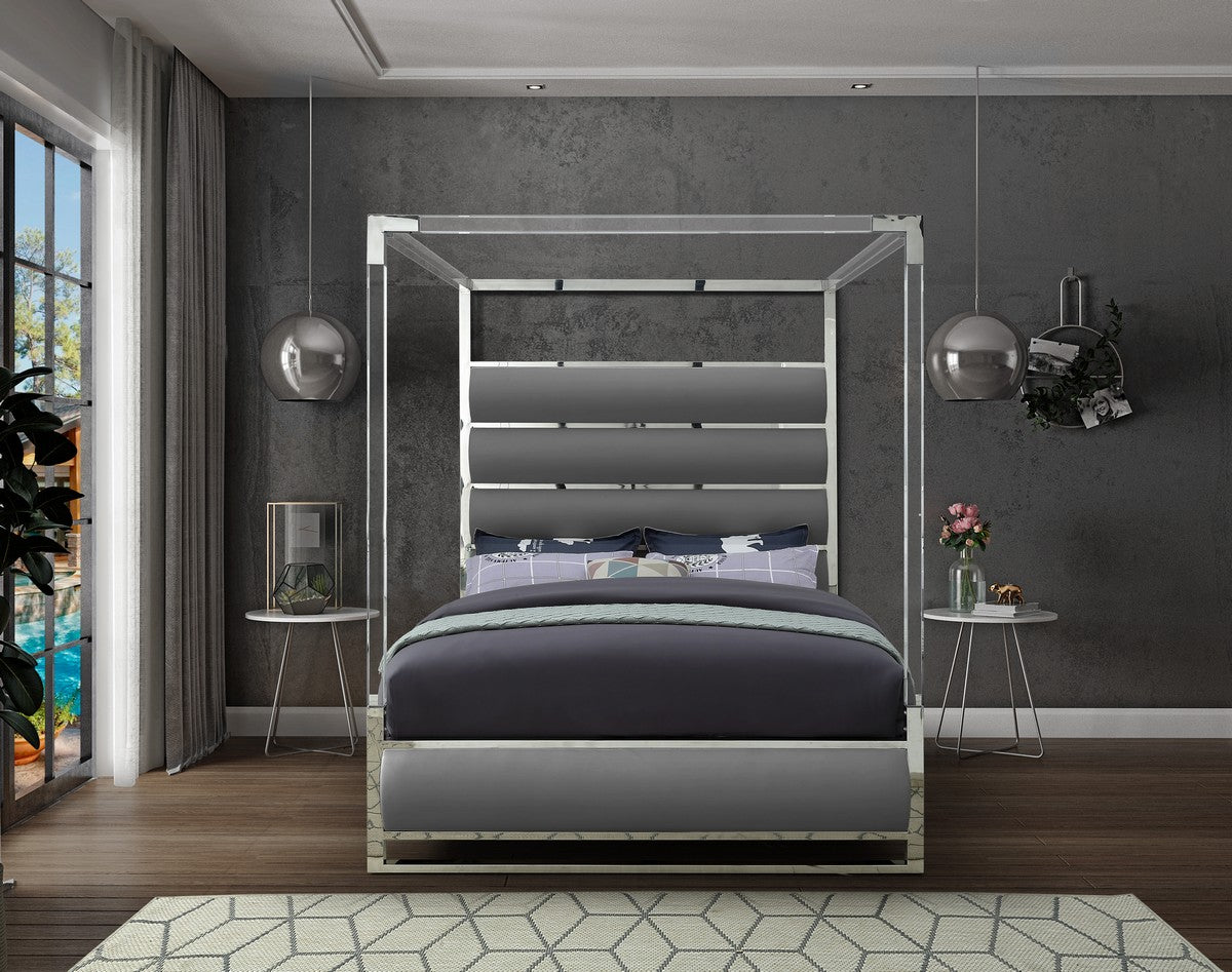 Meridian Furniture Encore Grey Faux Leather King Bed (4 Boxes)