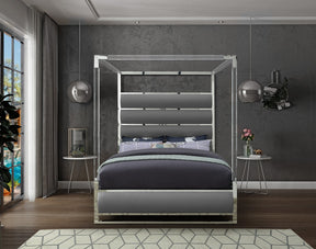 Meridian Furniture Encore Grey Faux Leather Queen Bed (4 Boxes)