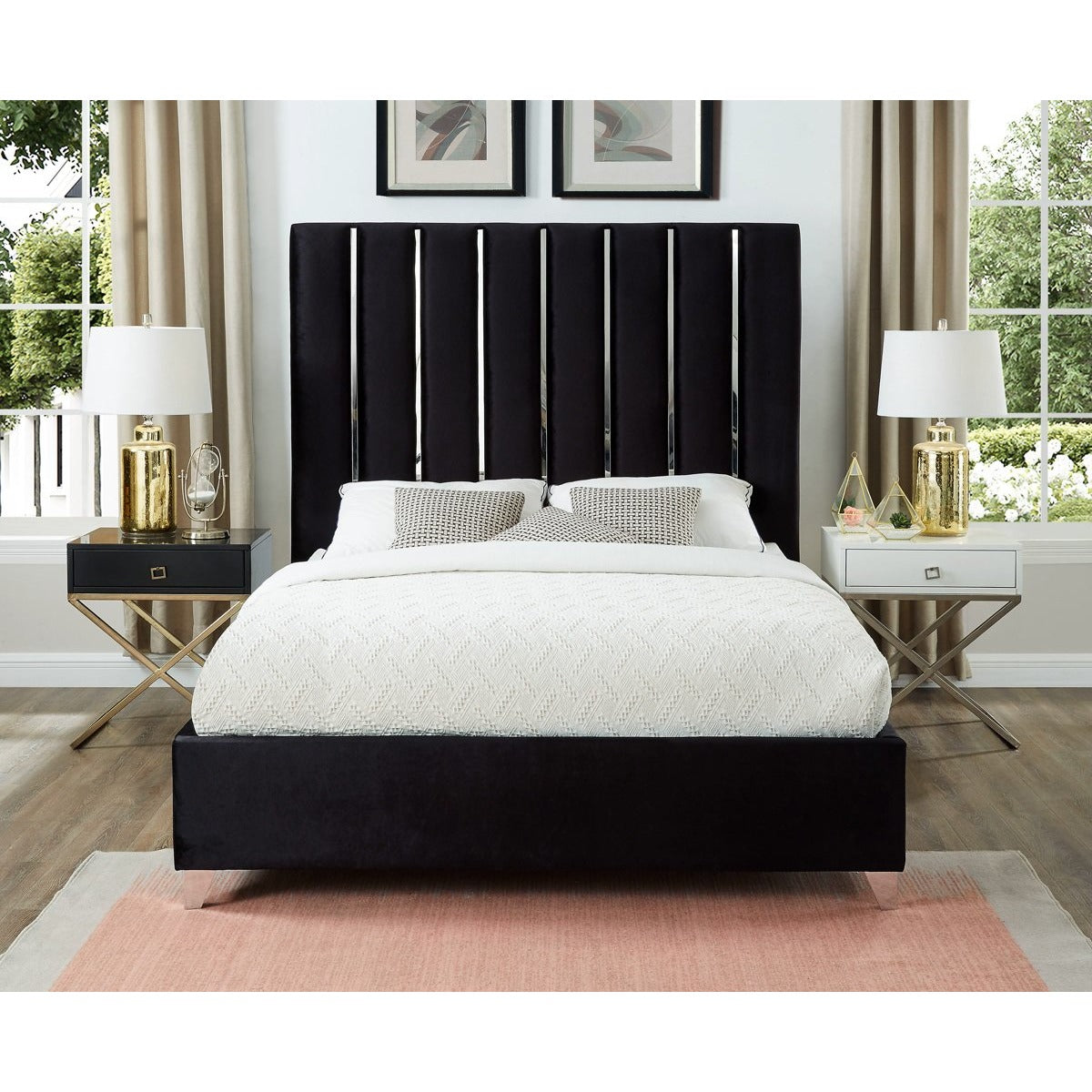 Meridian Furniture Enzo Black Velvet Queen Bed-Minimal & Modern