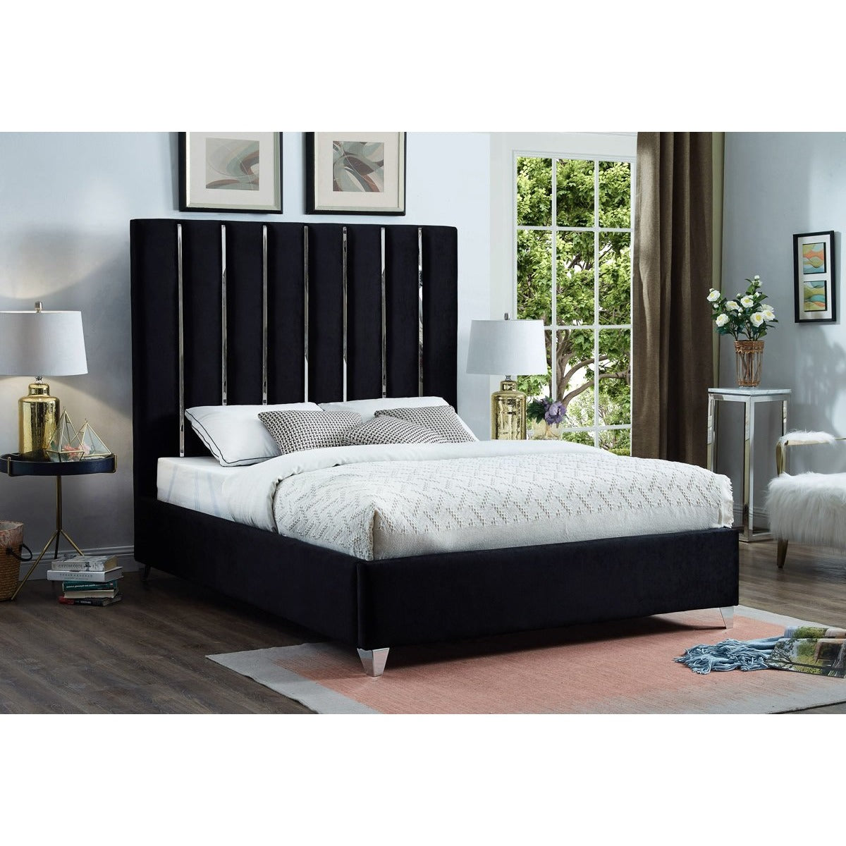 Meridian Furniture Enzo Black Velvet Queen Bed-Minimal & Modern