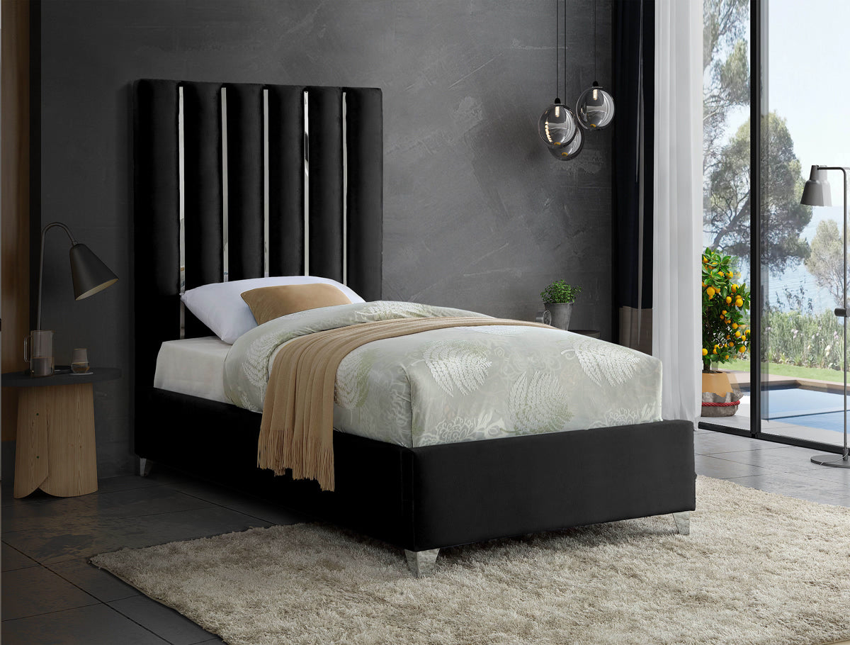 Meridian Furniture Enzo Black Velvet Twin Bed