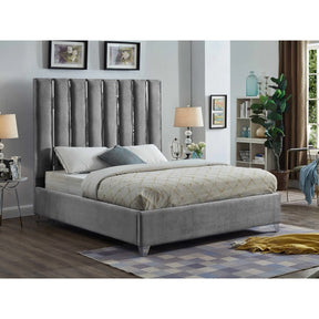 Meridian Furniture Enzo Grey Velvet Full Bed-Minimal & Modern