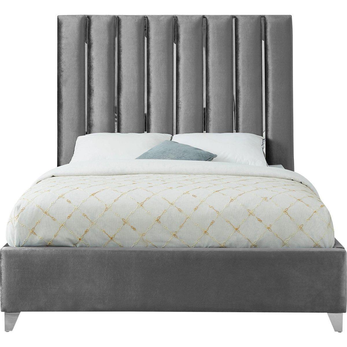 Meridian Furniture Enzo Grey Velvet King BedMeridian Furniture - King Bed - Minimal And Modern - 1