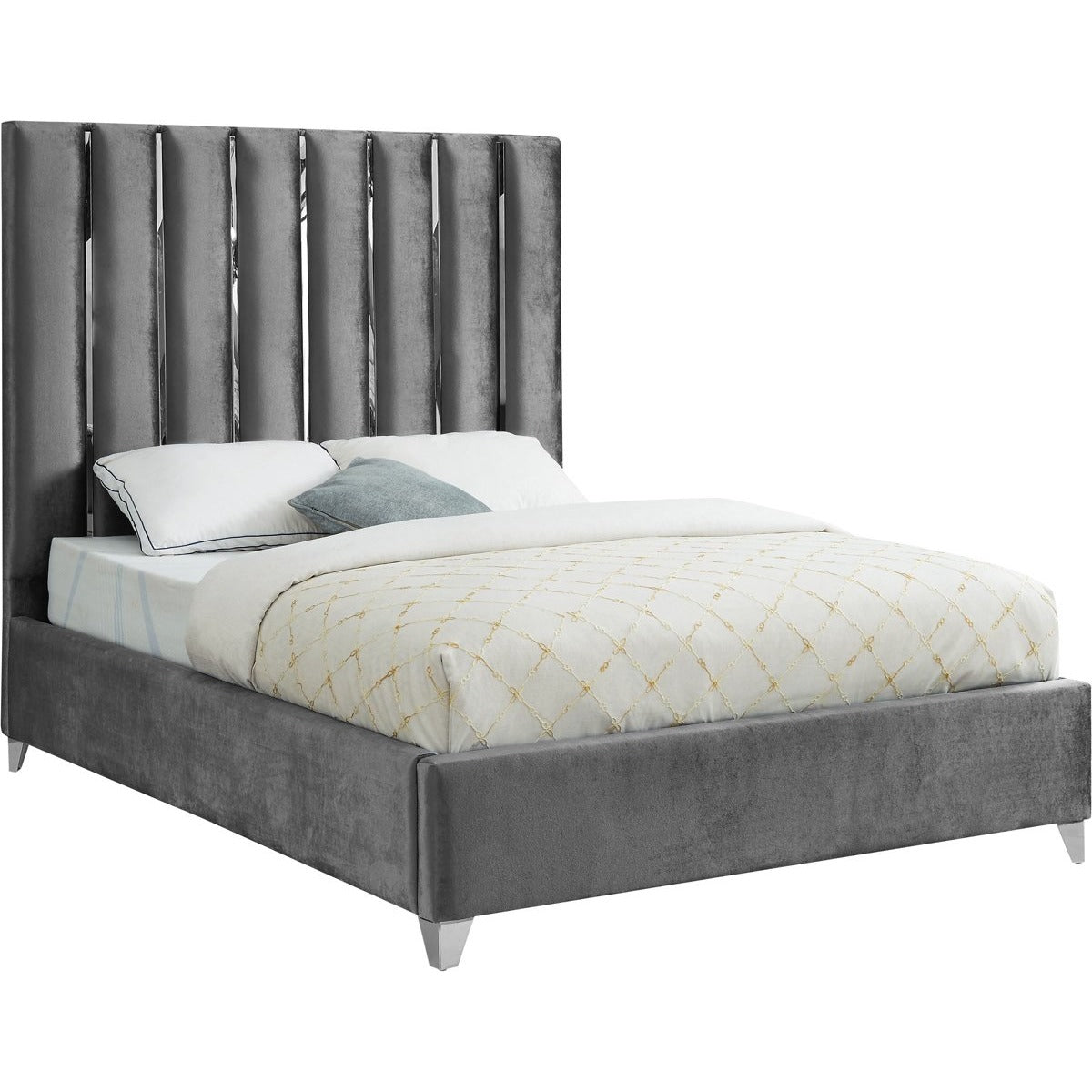 Meridian Furniture Enzo Grey Velvet Queen Bed-Minimal & Modern