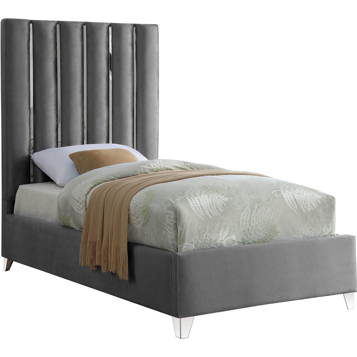 Meridian Furniture Enzo Grey Velvet Twin BedMeridian Furniture - Twin Bed - Minimal And Modern - 1