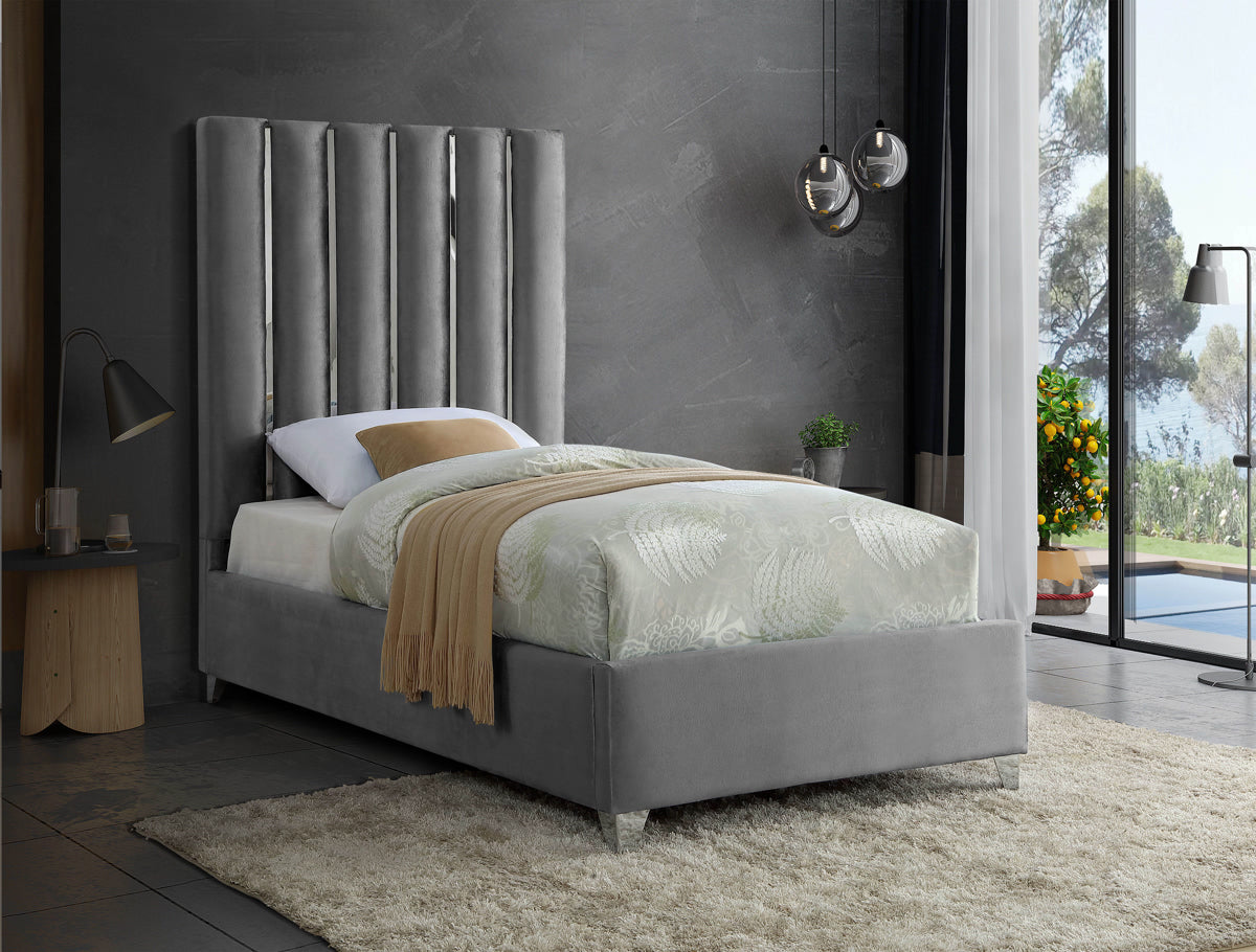 Meridian Furniture Enzo Grey Velvet Twin Bed