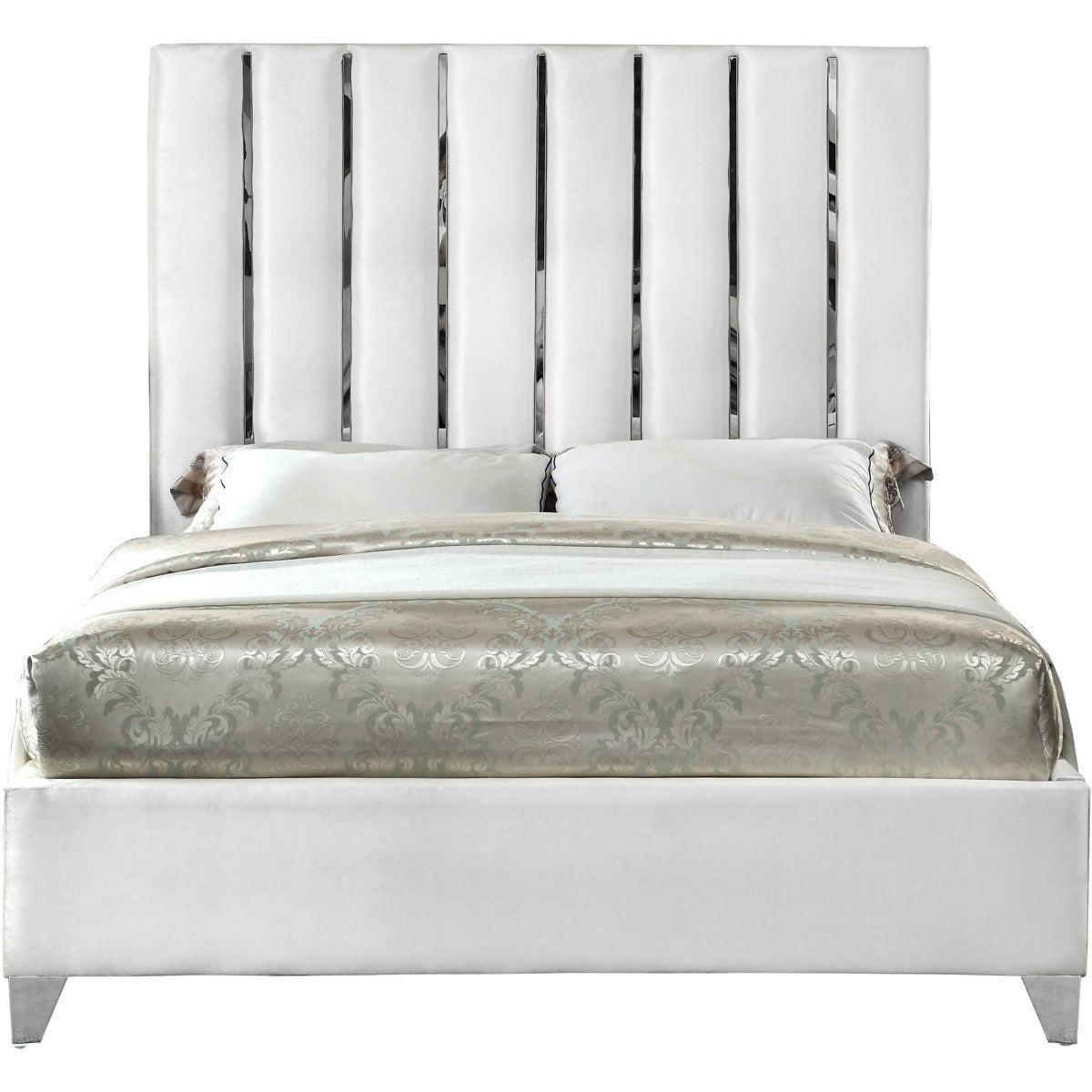 Meridian Furniture Enzo White Velvet Full BedMeridian Furniture - Full Bed - Minimal And Modern - 1