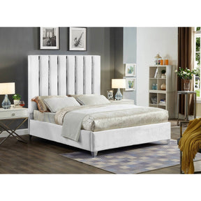 Meridian Furniture Enzo White Velvet Full Bed-Minimal & Modern