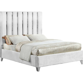 Meridian Furniture Enzo White Velvet Queen Bed-Minimal & Modern