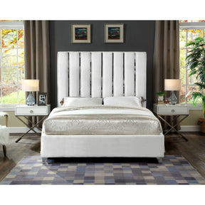 Meridian Furniture Enzo White Velvet Queen Bed-Minimal & Modern
