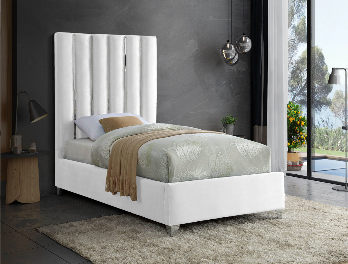 Meridian Furniture Enzo White Velvet Twin Bed