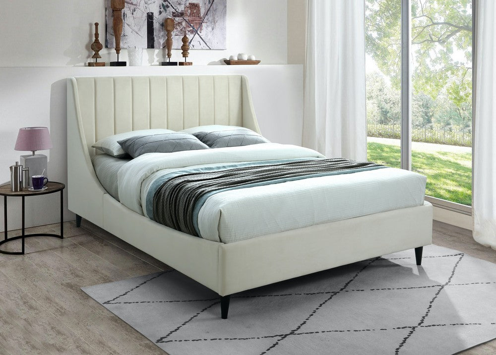 Meridian Furniture Eva Cream Velvet Queen Bed