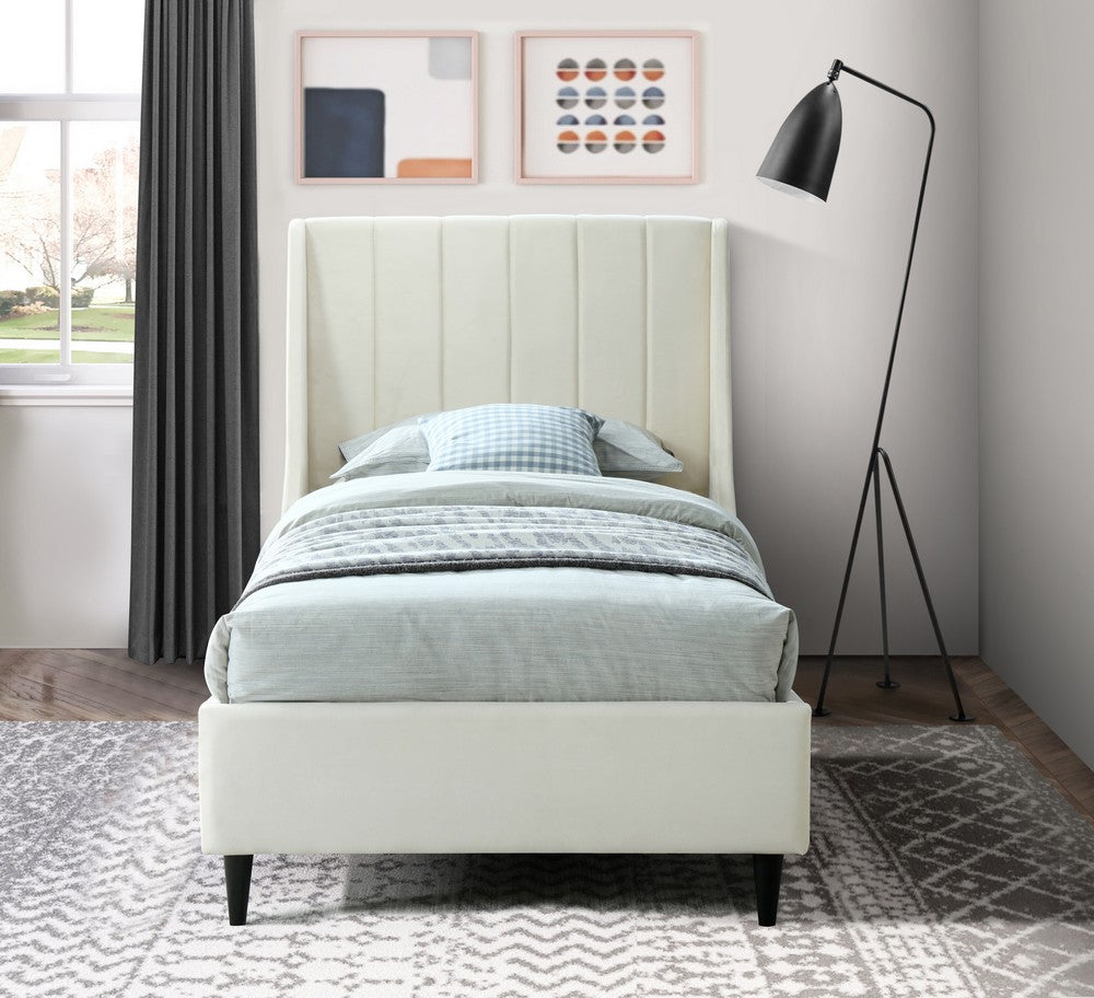 Meridian Furniture Eva Cream Velvet Twin Bed