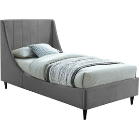 Meridian Furniture Eva Grey Velvet Twin BedMeridian Furniture - Twin Bed - Minimal And Modern - 1