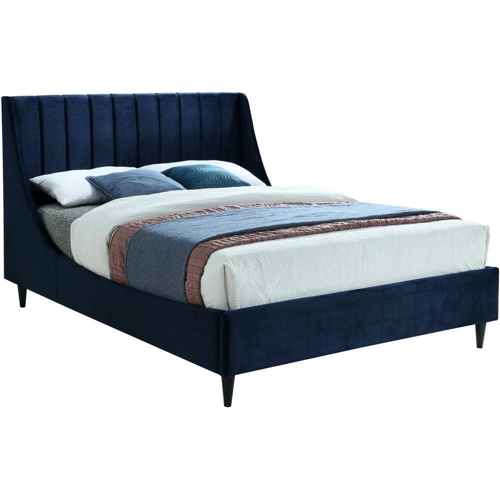 Meridian Furniture Eva Navy Velvet Full BedMeridian Furniture - Full Bed - Minimal And Modern - 1