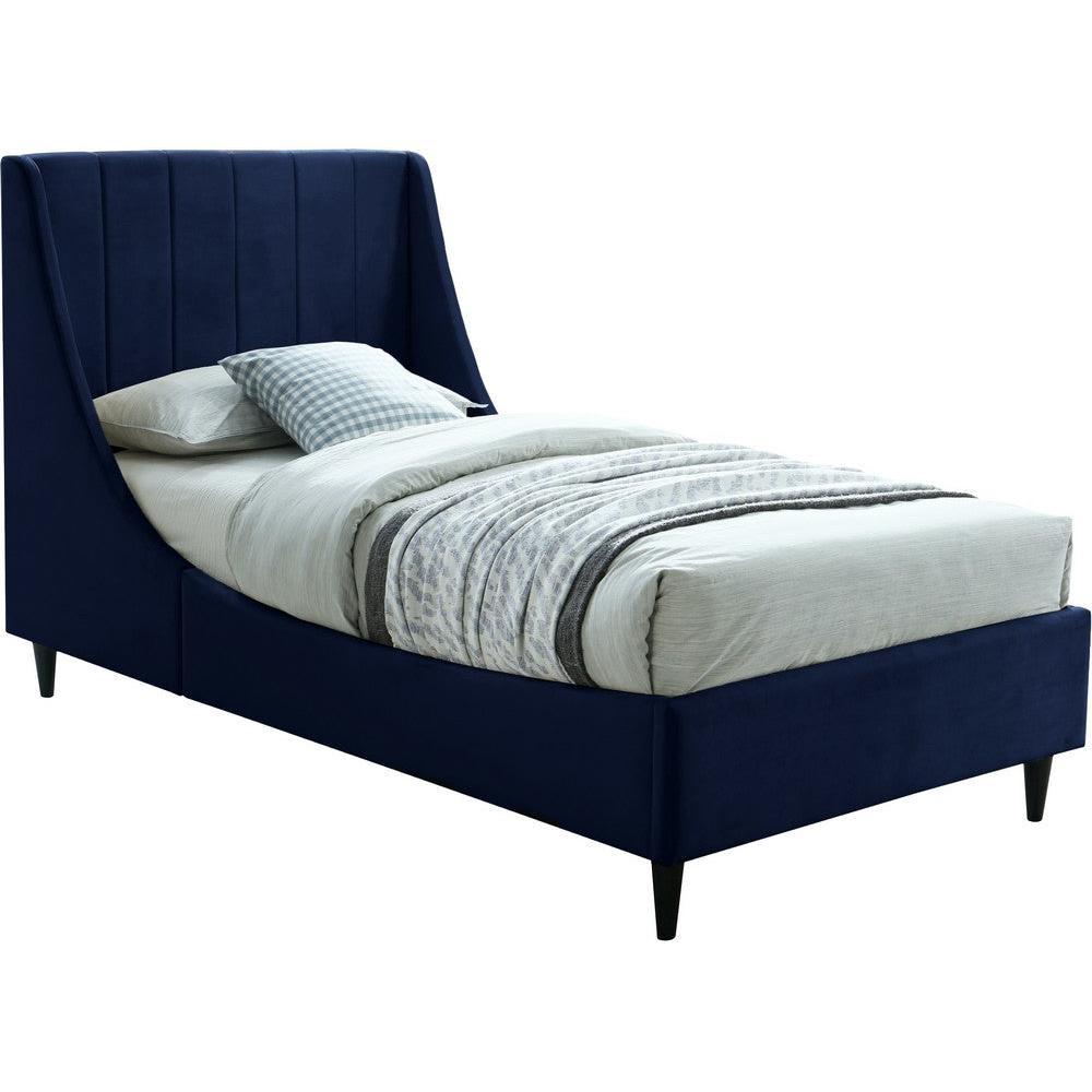Meridian Furniture Eva Navy Velvet Twin BedMeridian Furniture - Twin Bed - Minimal And Modern - 1