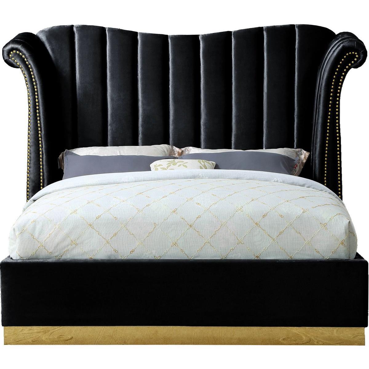 Meridian Furniture Flora Black Velvet King Bed (3 Boxes)Meridian Furniture - King Bed (3 Boxes) - Minimal And Modern - 1