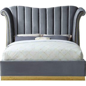 Meridian Furniture Flora Grey Velvet King Bed (3 Boxes)Meridian Furniture - King Bed (3 Boxes) - Minimal And Modern - 1
