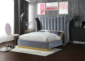 Meridian Furniture Flora Grey Velvet King Bed