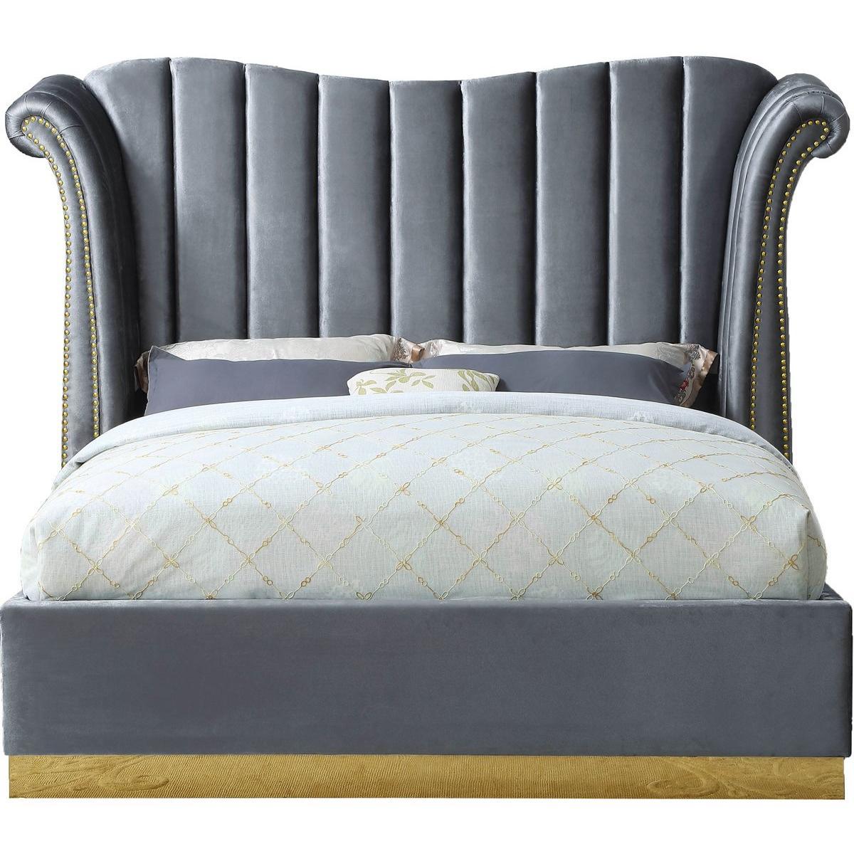Meridian Furniture Flora Grey Velvet Queen Bed (3 Boxes)Meridian Furniture - Queen Bed (3 Boxes) - Minimal And Modern - 1