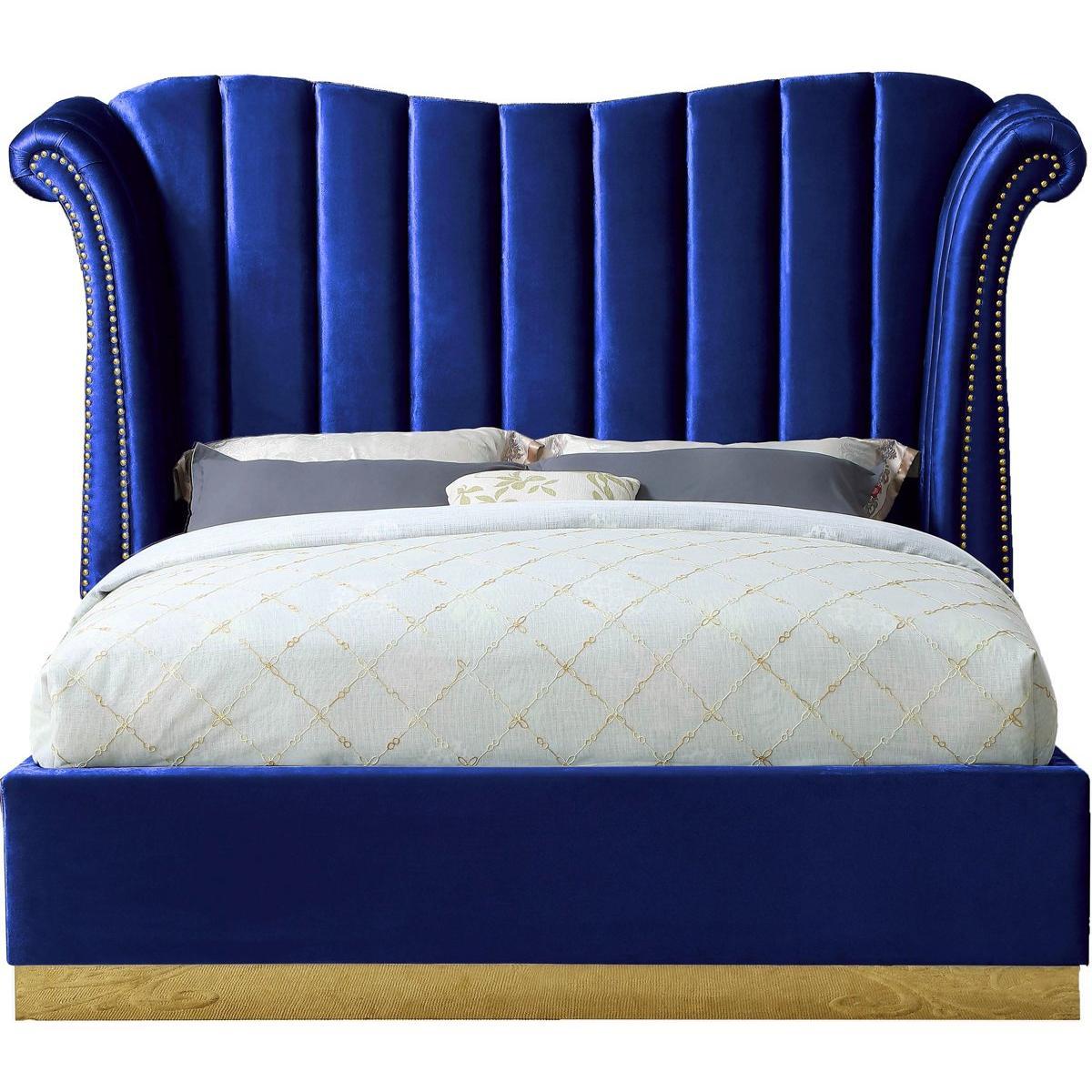 Meridian Furniture Flora Navy Velvet King Bed (3 Boxes)Meridian Furniture - King Bed (3 Boxes) - Minimal And Modern - 1