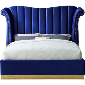 Meridian Furniture Flora Navy Velvet Queen Bed (3 Boxes)Meridian Furniture - Queen Bed (3 Boxes) - Minimal And Modern - 1