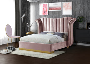 Meridian Furniture Flora Pink Velvet King Bed