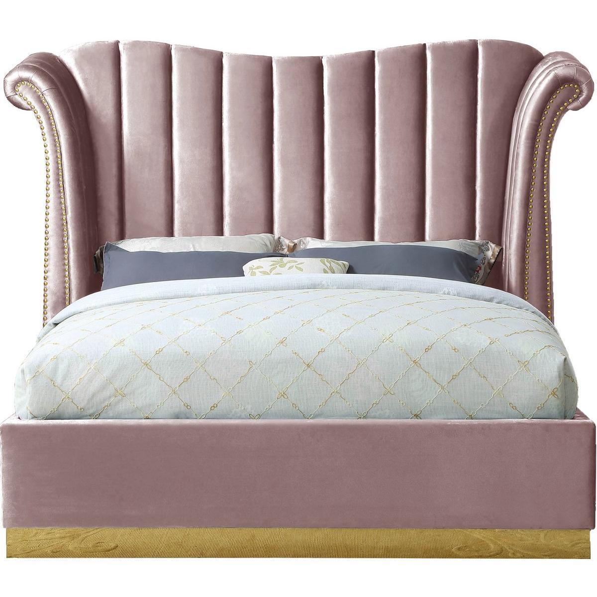 Meridian Furniture Flora Pink Velvet Queen Bed (3 Boxes)Meridian Furniture - Queen Bed (3 Boxes) - Minimal And Modern - 1