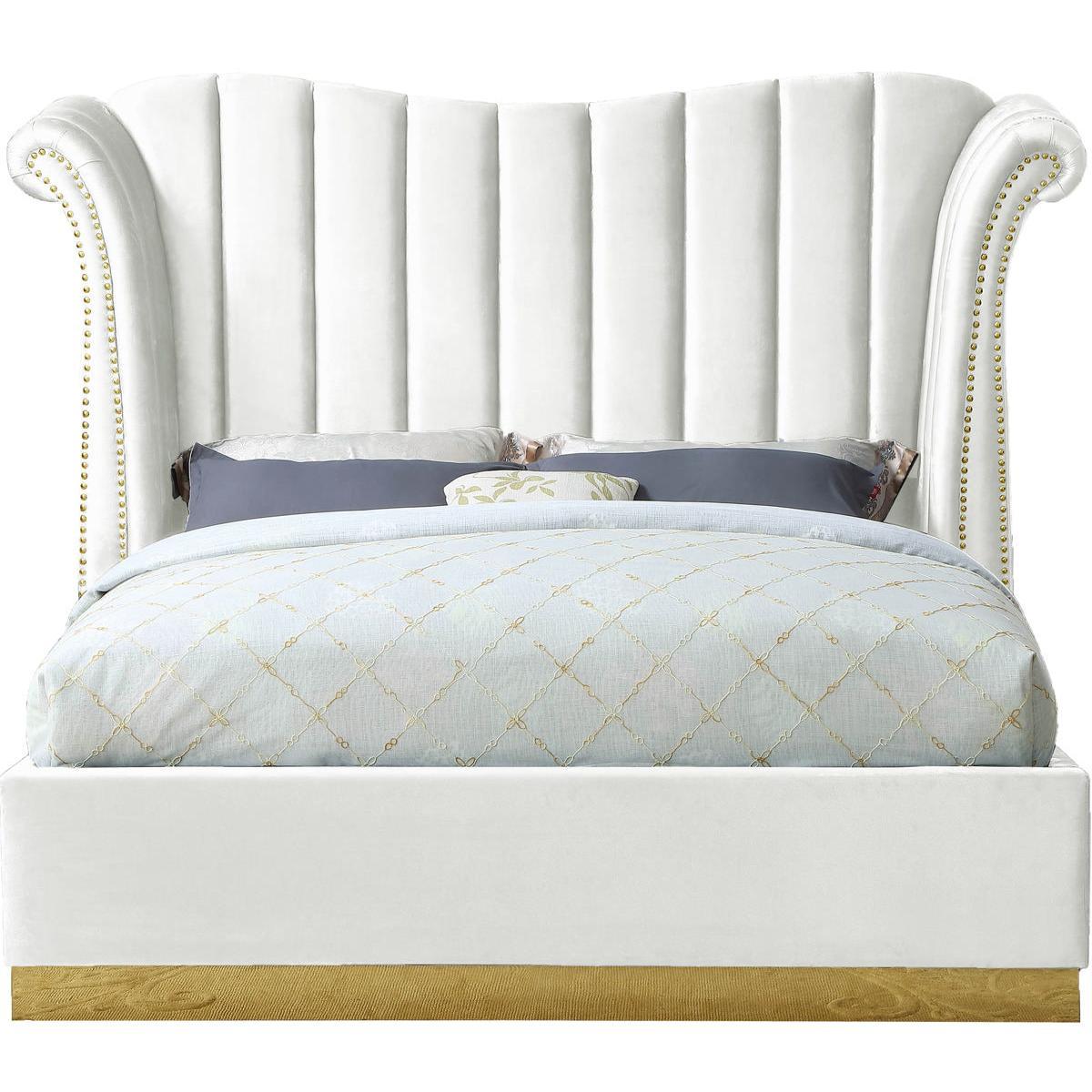 Meridian Furniture Flora White Velvet King BedMeridian Furniture - Bed - Minimal And Modern - 1