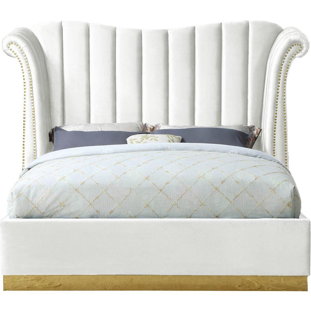 Meridian Furniture Flora White Velvet King Bed (3 Boxes)Meridian Furniture - King Bed (3 Boxes) - Minimal And Modern - 1
