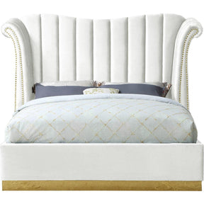 Meridian Furniture Flora White Velvet King Bed (3 Boxes)Meridian Furniture - King Bed (3 Boxes) - Minimal And Modern - 1