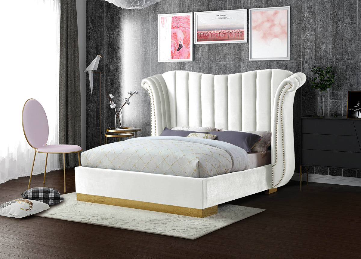 Meridian Furniture Flora White Velvet King Bed