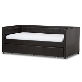 Baxton Studio Frank Modern and Contemporary Black Faux Leather Button-Tufting Sofa Twin Daybed with Roll-Out Trundle Guest Bed Baxton Studio-daybed-Minimal And Modern - 1