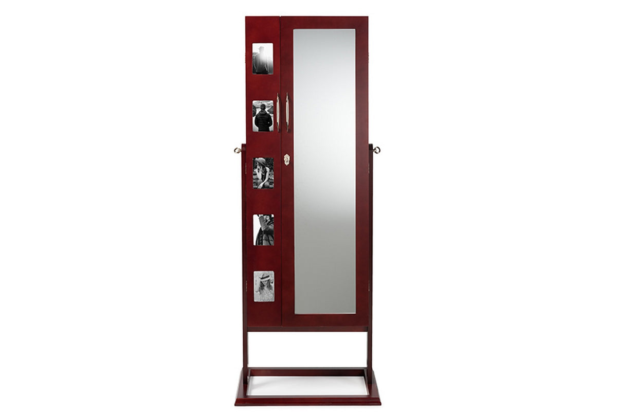 Baxton Studio Vittoria Brown Finish Wood Square Foot Floor Standing Double Door Storage Jewelry Armoire Cabinet Baxton Studio-Decorative Accessories-Armoire-Minimal And Modern - 1