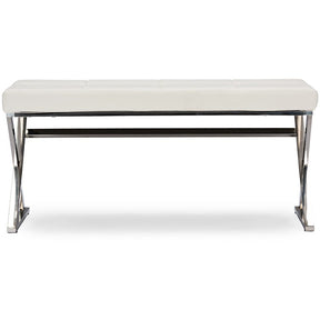 Baxton Studio Herald Modern and Contemporary Stainless Steel and White Faux Leather Upholstered Rectangle Bench Baxton Studio-benches-Minimal And Modern - 1
