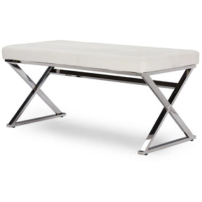 Baxton Studio Herald Modern and Contemporary Stainless Steel and White Faux Leather Upholstered Rectangle Bench Baxton Studio-benches-Minimal And Modern - 2