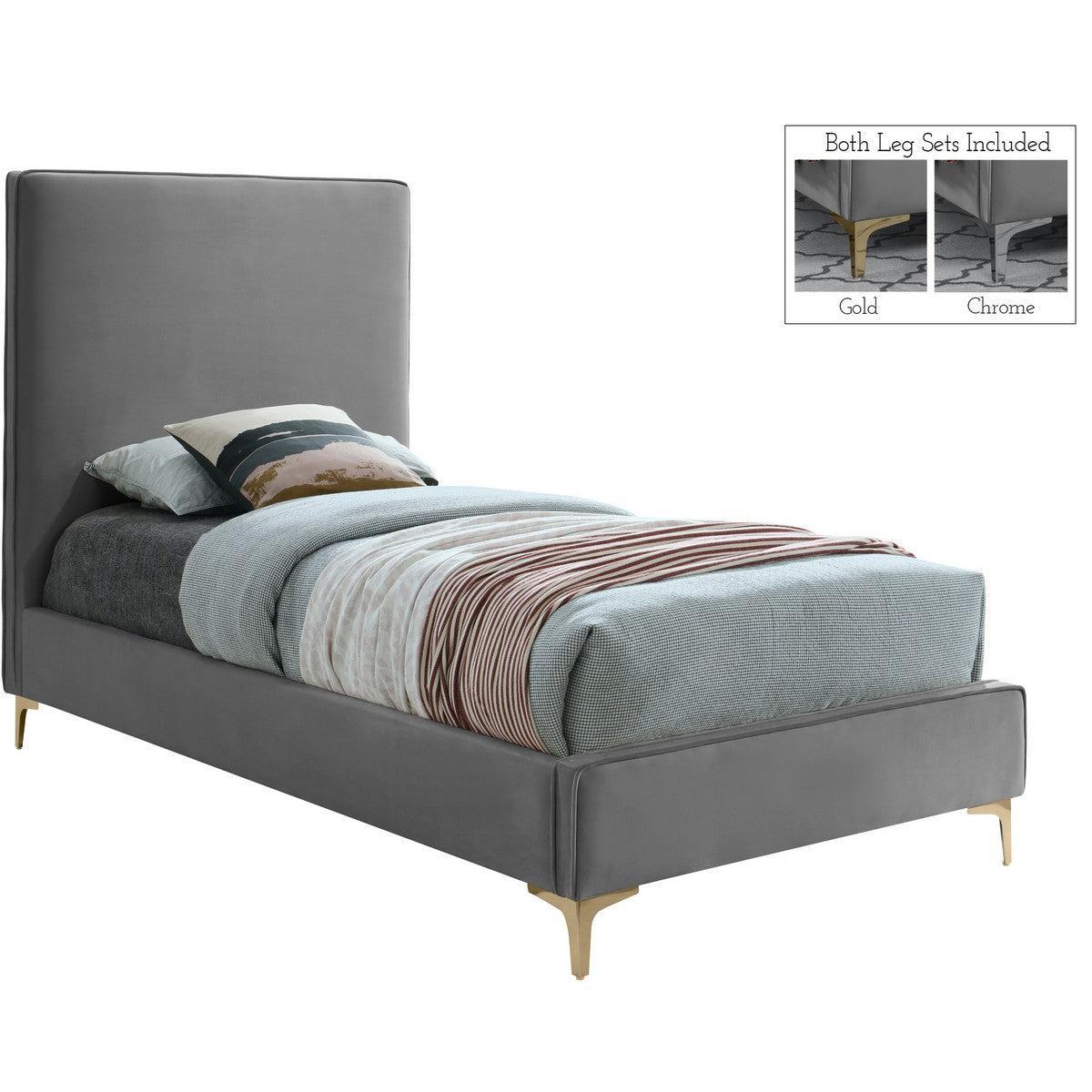 Meridian Furniture Geri Grey Velvet Twin BedMeridian Furniture - Twin Bed - Minimal And Modern - 1