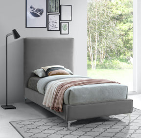 Meridian Furniture Geri Grey Velvet Twin Bed