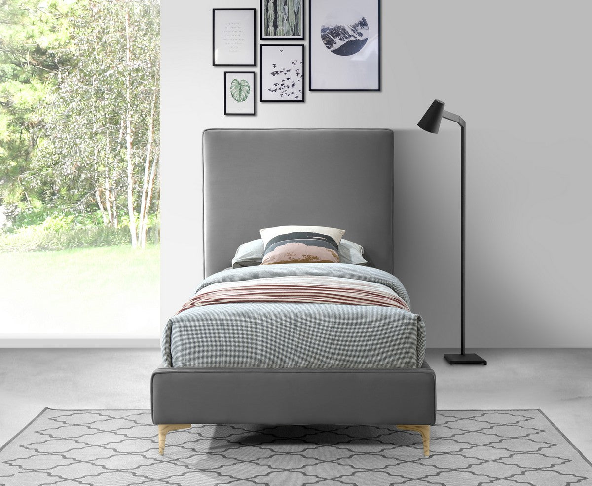 Meridian Furniture Geri Grey Velvet Twin Bed