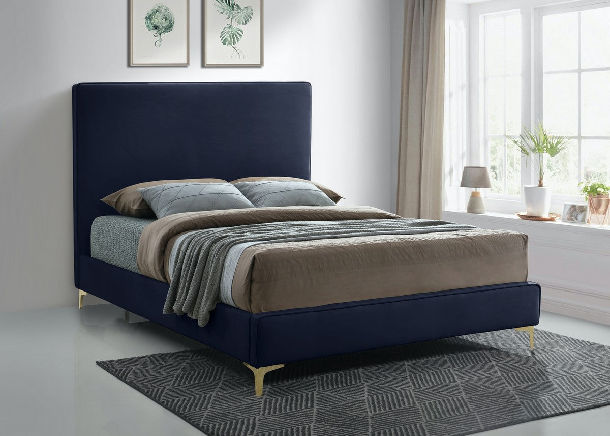 Meridian Furniture Geri Navy Velvet Queen Bed