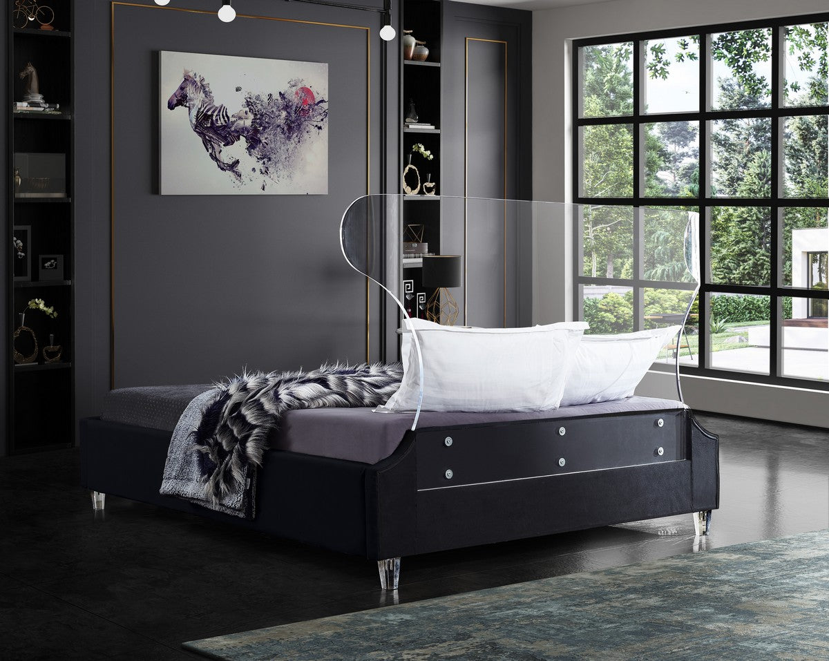 Meridian Furniture Ghost Black Velvet Full Bed