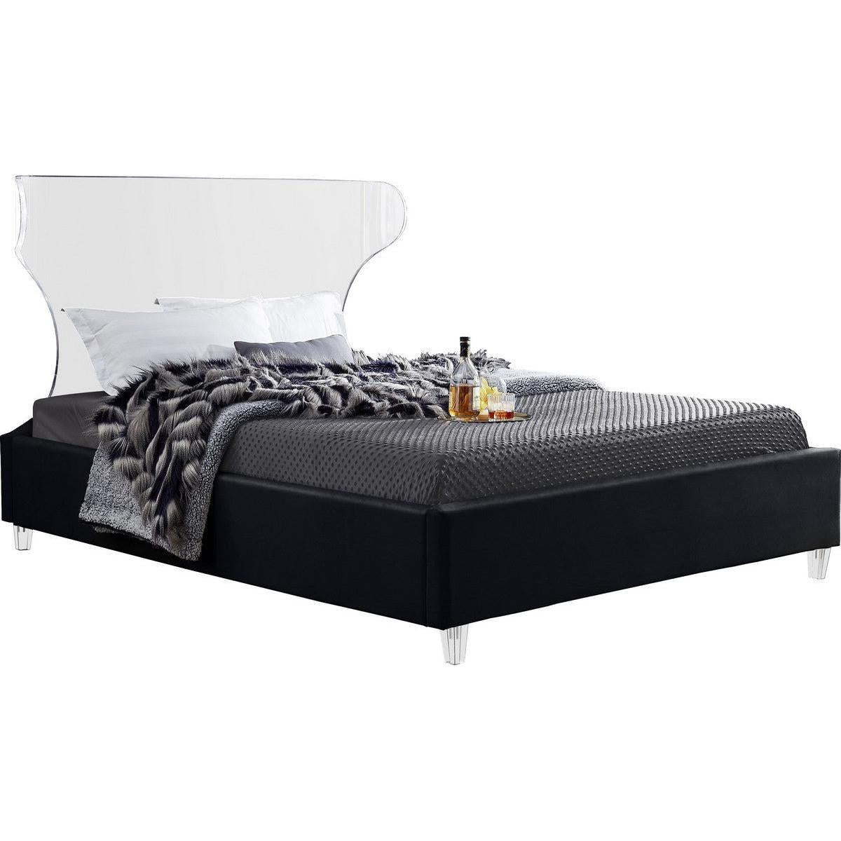 Meridian Furniture Ghost Black Velvet Queen BedMeridian Furniture - Queen Bed - Minimal And Modern - 1