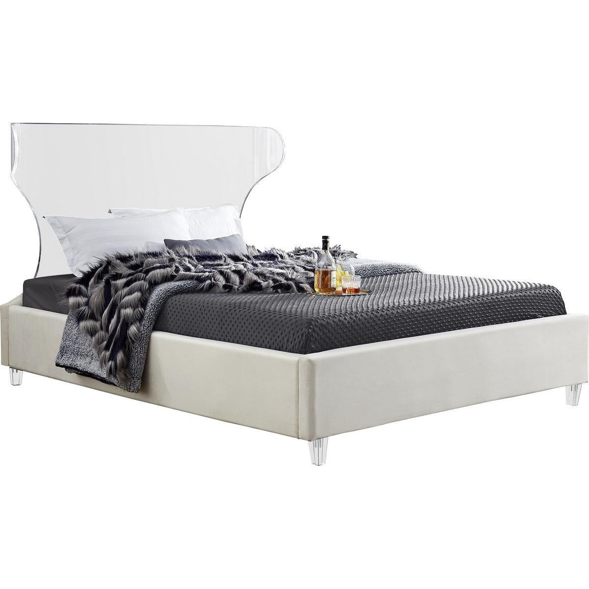 Meridian Furniture Ghost Cream Velvet Full BedMeridian Furniture - Full Bed - Minimal And Modern - 1