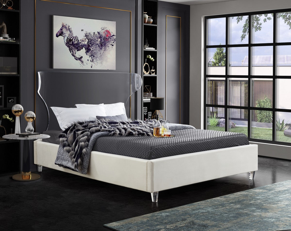 Meridian Furniture Ghost Cream Velvet Full Bed