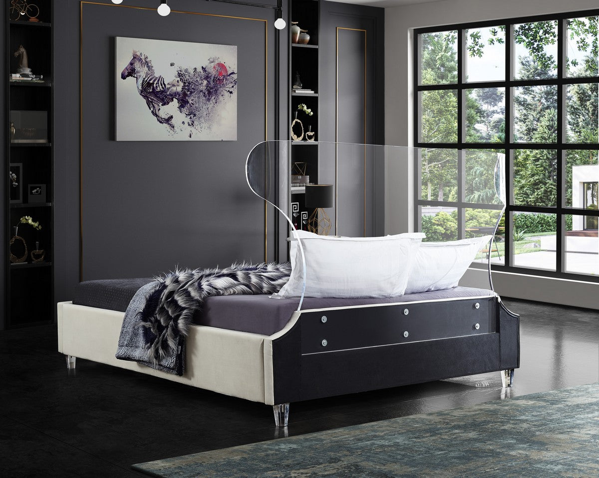 Meridian Furniture Ghost Cream Velvet King Bed
