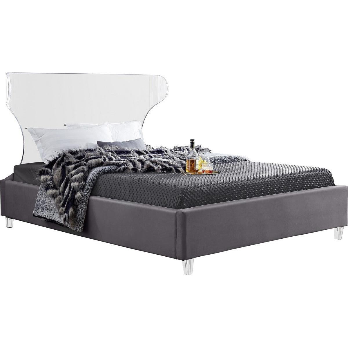 Meridian Furniture Ghost Grey Velvet Full BedMeridian Furniture - Full Bed - Minimal And Modern - 1