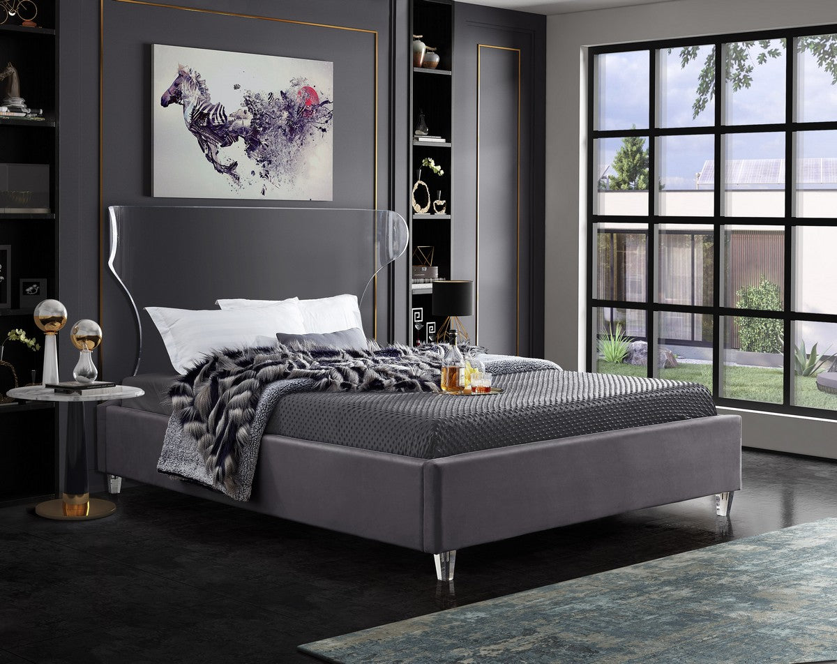 Meridian Furniture Ghost Grey Velvet Full Bed