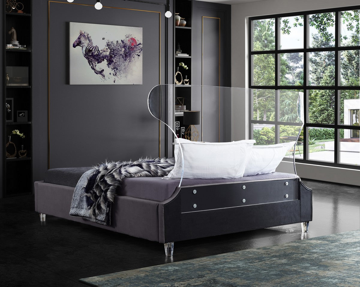 Meridian Furniture Ghost Grey Velvet King Bed